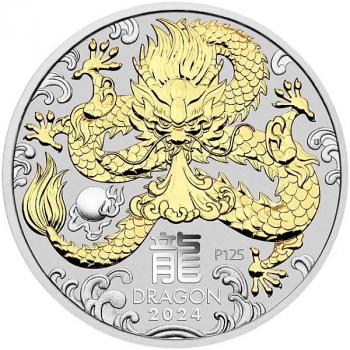 Preview: Australien Lunar III Dragon 1 oz Silver 2024 gilded